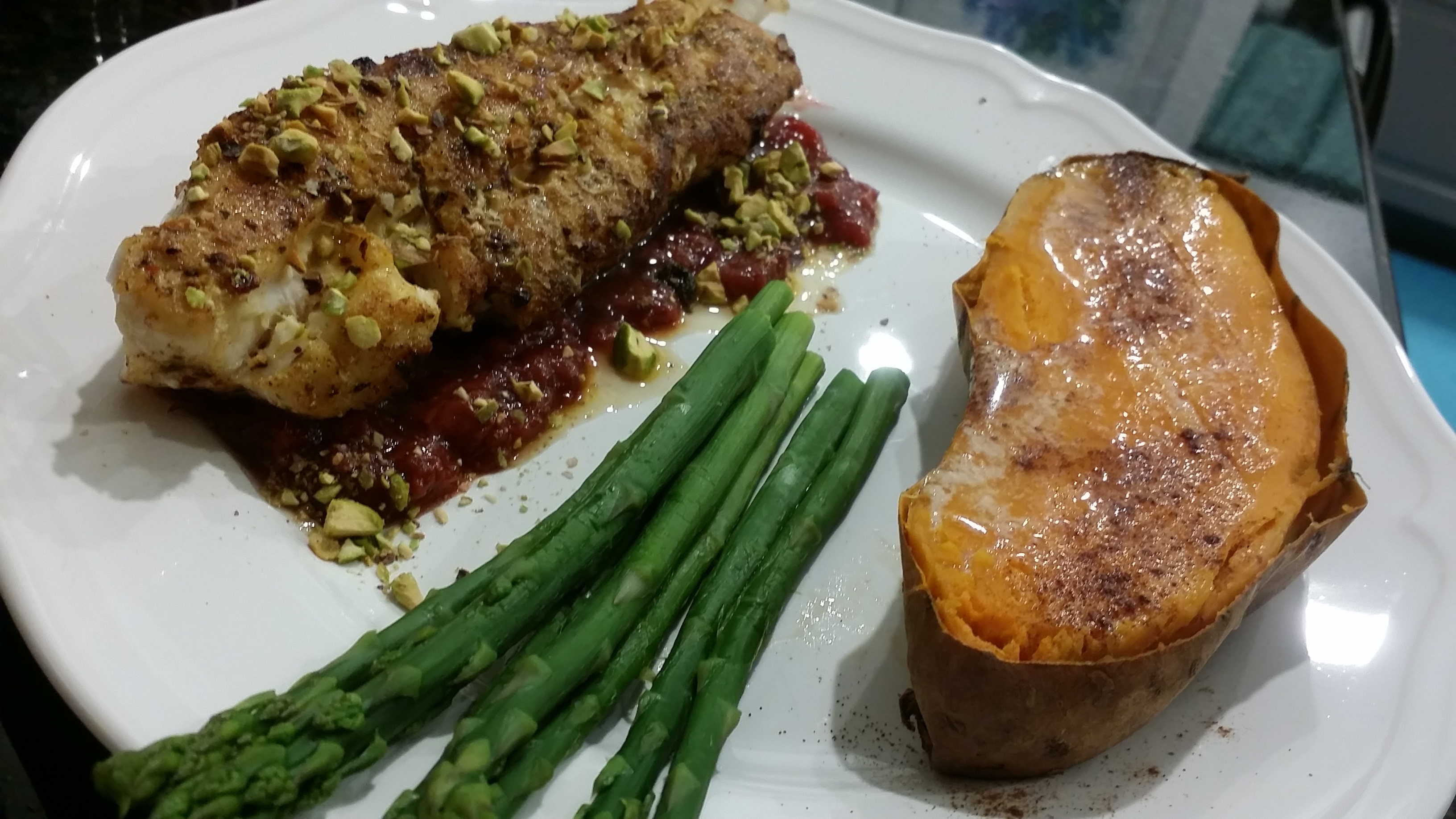 grouper jerked & pan fried - paired with a strawberry ginger compote