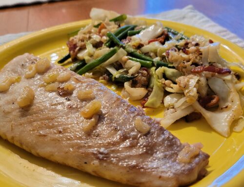 Garlic Lemon Butter Tripletail with Parmesan Pine Nut Fried Cabbage